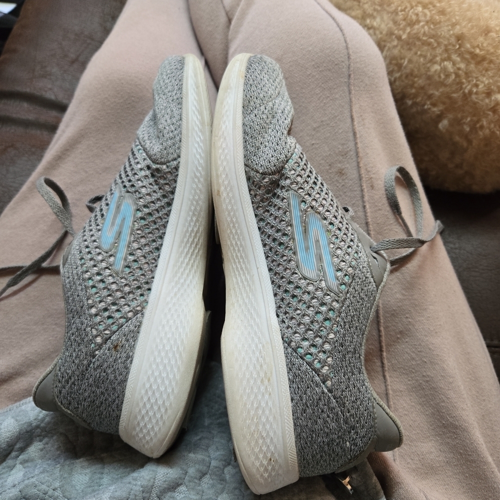 Skechers Shoes‎ Womens 7 Gray Blue Go Walk 4 Gen Lace Up Running Sneakers